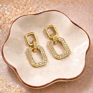 Gold Geometric crystal Drop Earrings - Glam Statement Link Earrings